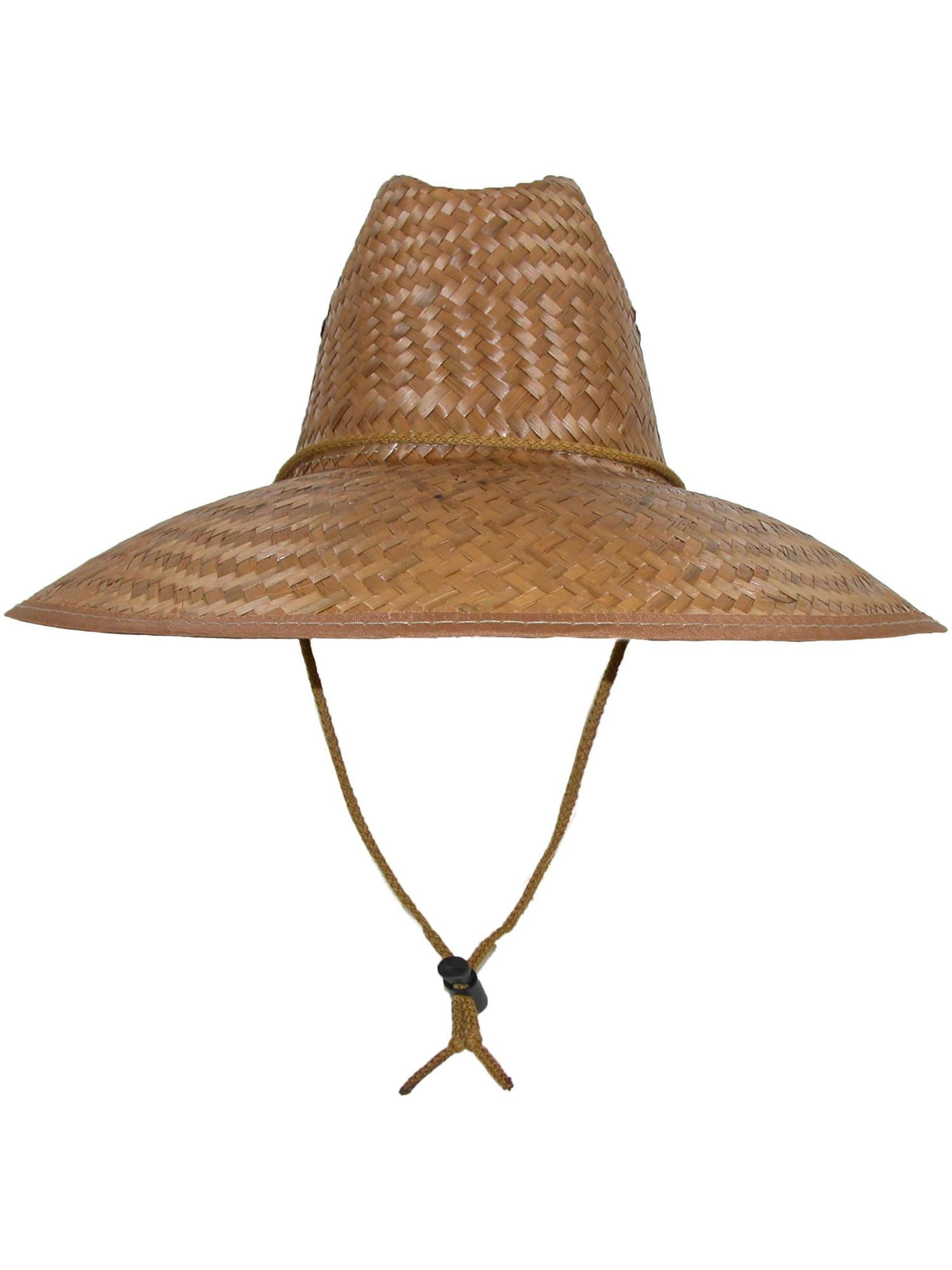 CTM Eco-Friendly Palm Straw Lifeguard Hat with Wide Brim, Chin