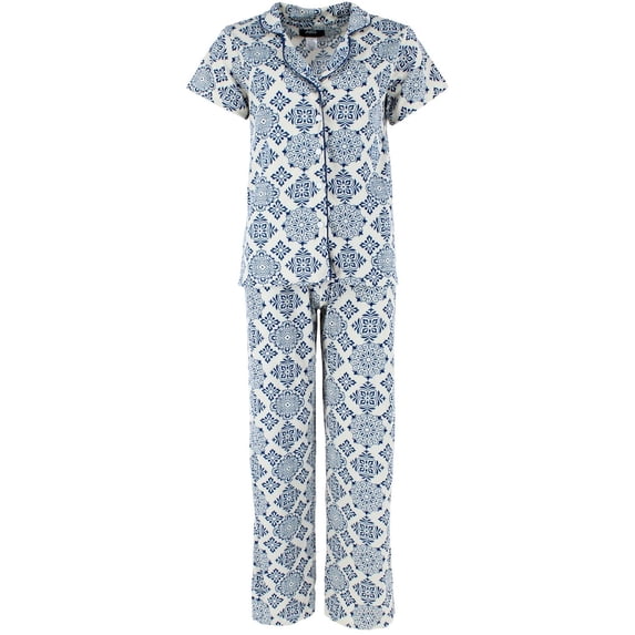 CTM Patterned Button Down Short Sleeve Pajama Set (Women)