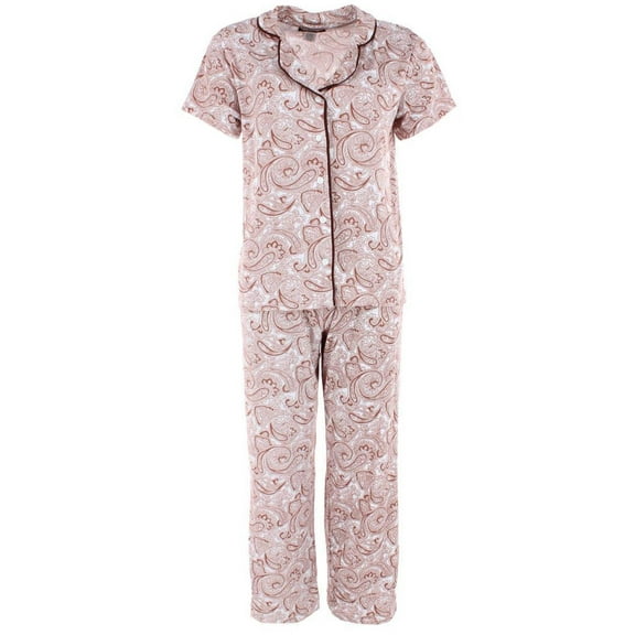 CTM  Patterned Button Down Short Sleeve Pajama Set (Women)
