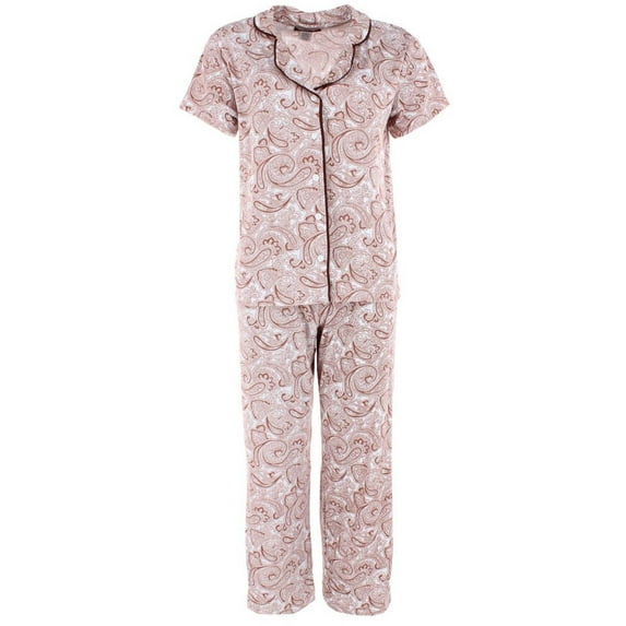 CTM Patterned Button Down Short Sleeve Pajama Set (Women)