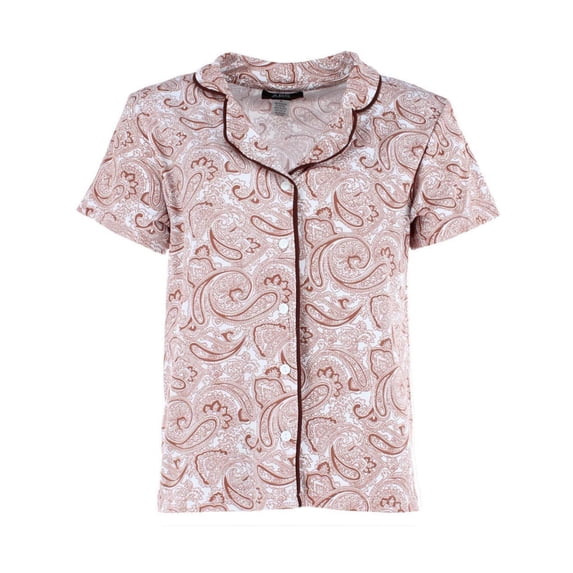 CTM Patterned Button Down Short Sleeve Pajama Set (Women)