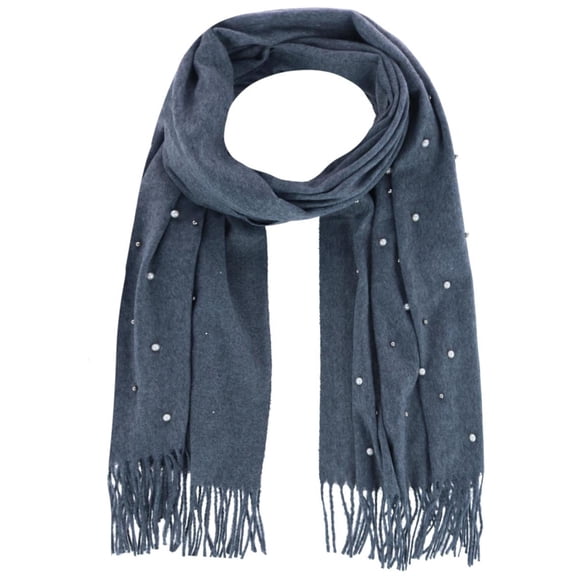 CTM  Pearl Embellished Solid Fringe Oblong Scarf (Women)