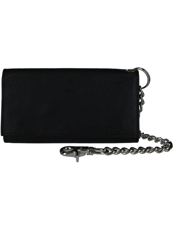 Pebble Grain Leather RFID Long Trifold Trucker Chain Wallet (Men)