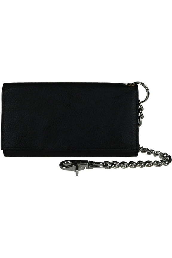 Pebble Grain Leather RFID Long Trifold Trucker Chain Wallet (Men)