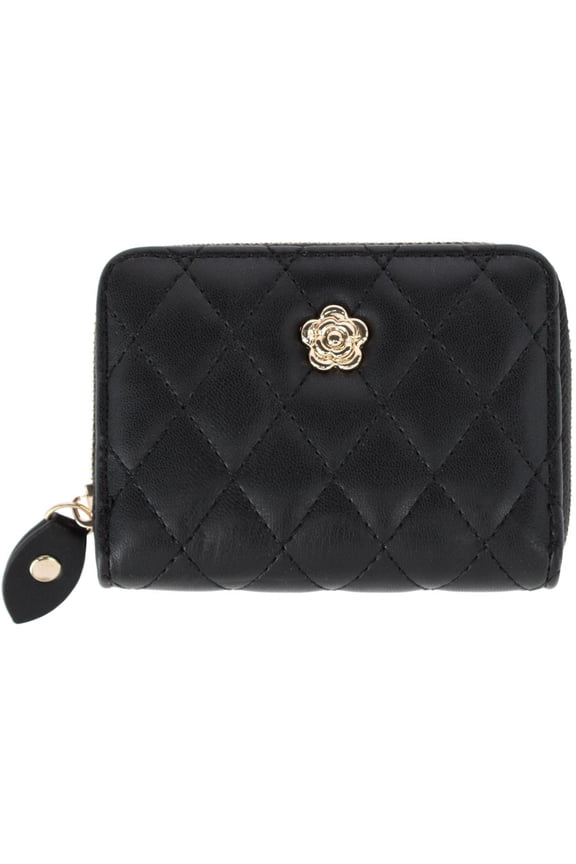 Premium Faux Leather Quilted Look Zip Around Card Case (Women)