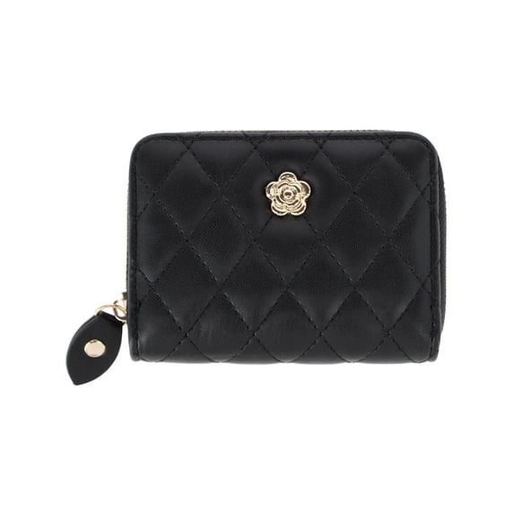 CTM Premium Faux Leather Quilted Look Zip Around Card Case (Women)