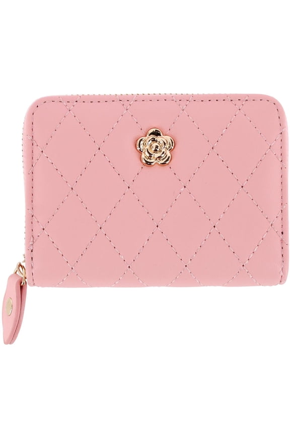 Premium Faux Leather Quilted Look Zip Around Card Case (Women)