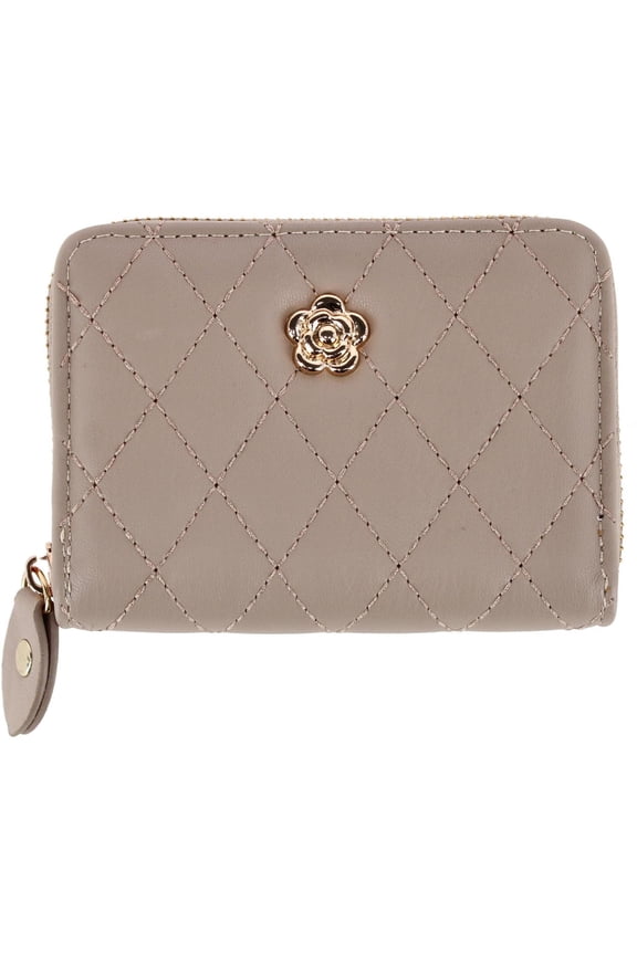 Premium Faux Leather Quilted Look Zip Around Card Case (Women)