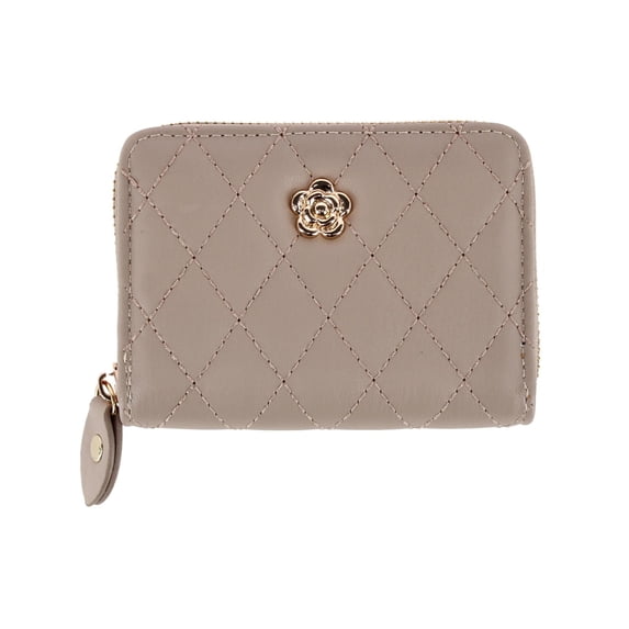 CTM Premium Faux Leather Quilted Look Zip Around Card Case (Women)