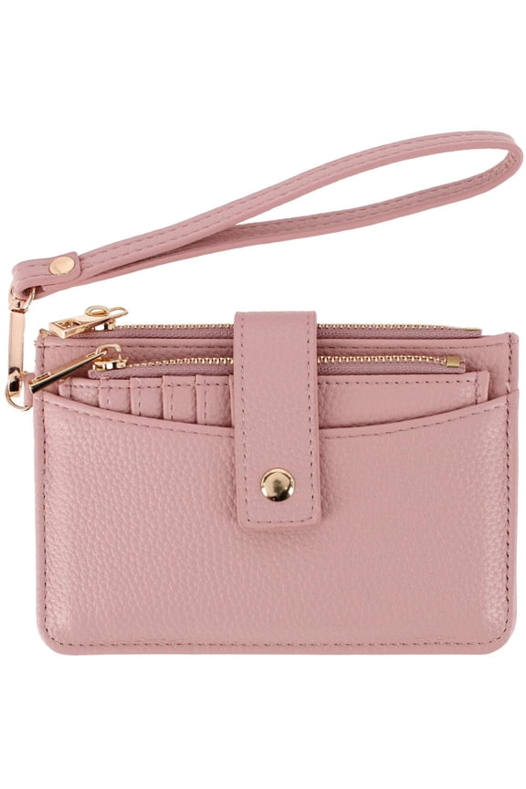 Premium Faux Leather Solid Color Card Case Wristlet (Women)