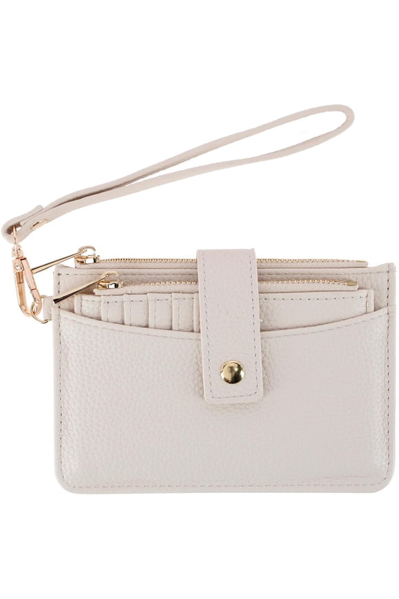 Premium Faux Leather Solid Color Card Case Wristlet (Women)