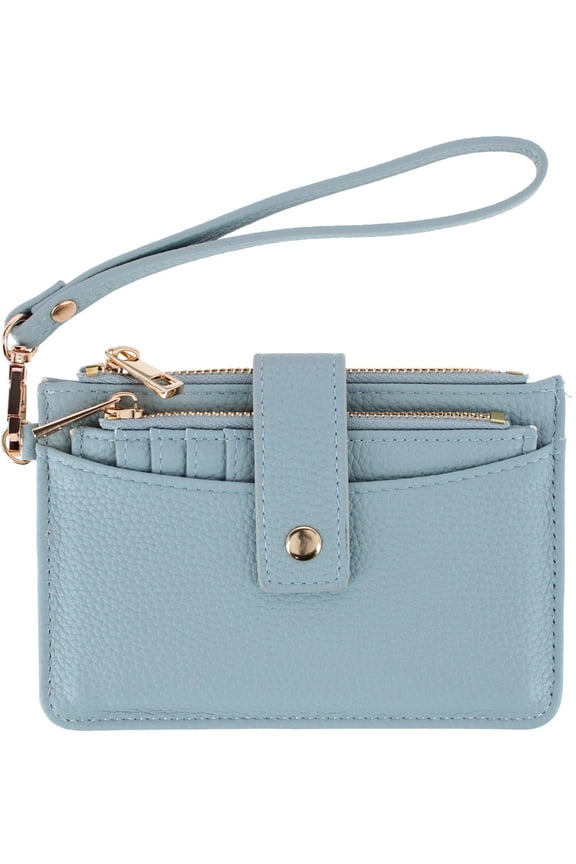 Premium Faux Leather Solid Color Card Case Wristlet (Women)