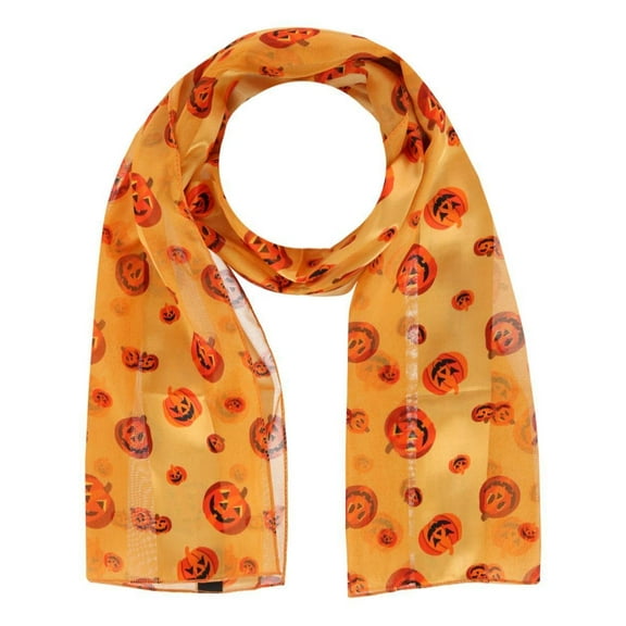 CTM  Pumpkin Jack O Lantern Halloween Lightweight Satin Scarf (Women)