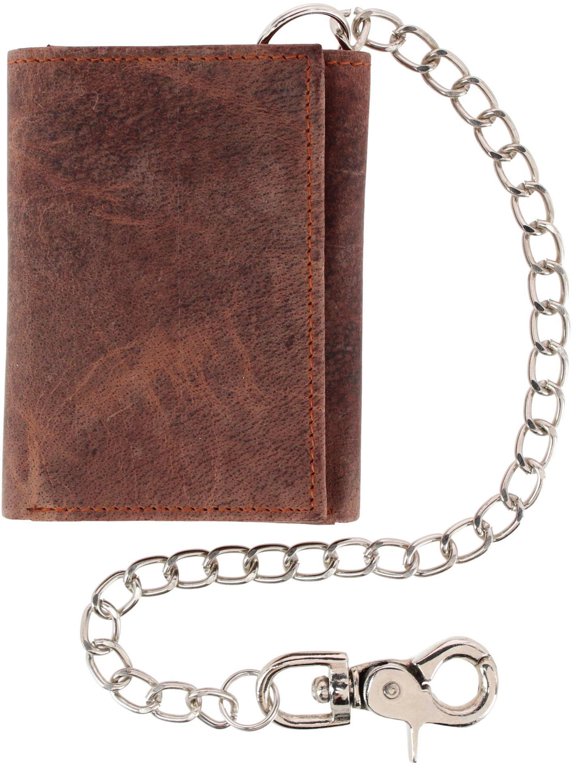 RFID Trifold Leather Biker Wallet with Silver Chain (Men)