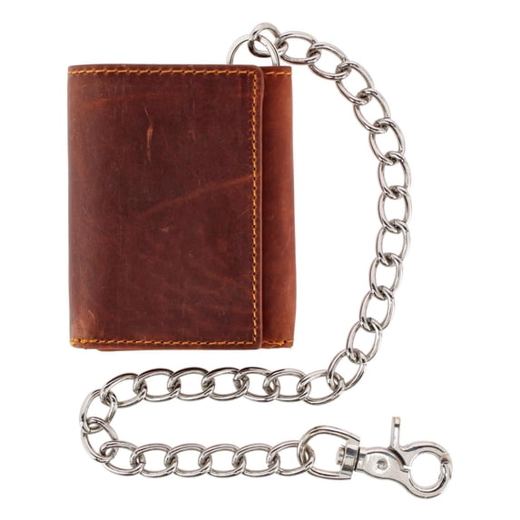 CTM RFID Trifold Leather Biker Wallet with Silver Chain (Men)