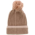 thumbnail image 1 of CTM  Ribbed Knit Stripe Winter Beanie Hat with Pom (Women), 1 of 3