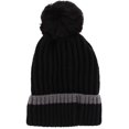 thumbnail image 1 of CTM  Ribbed Knit Stripe Winter Beanie Hat with Pom (Women), 1 of 3