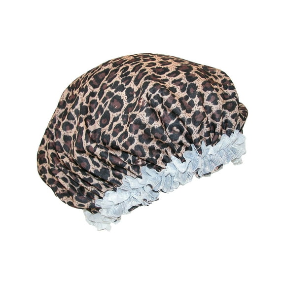 CTM Satin Leopard Hair Roller Sleep Cap Cover (Women)