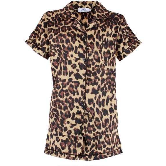 CTM Short Sleeve Leopard Print Pajama Set (Women)