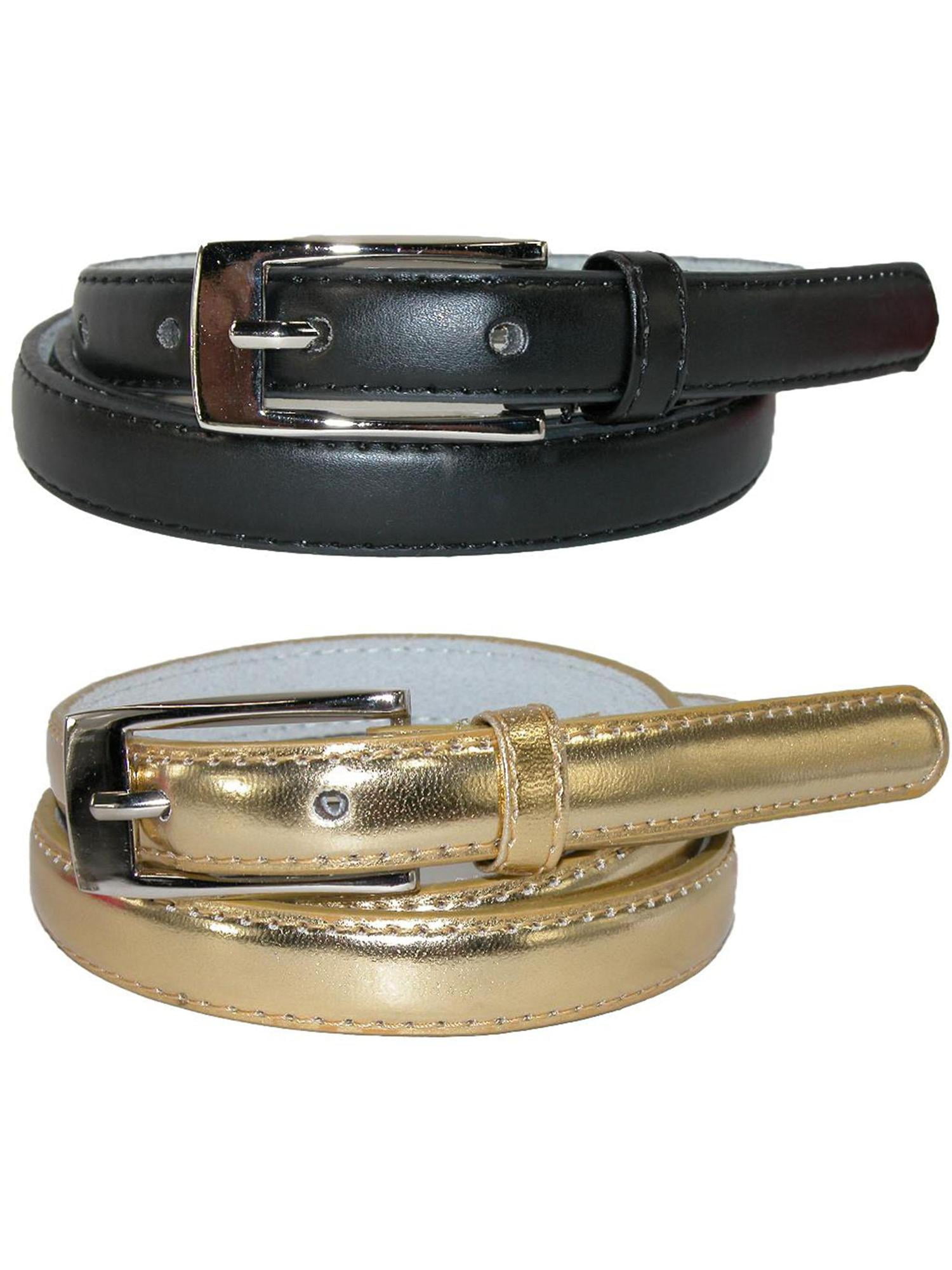 CTM Skinny 3/4 Inch Leather Dress Belt (Pack of 2 Colors) (Women ...