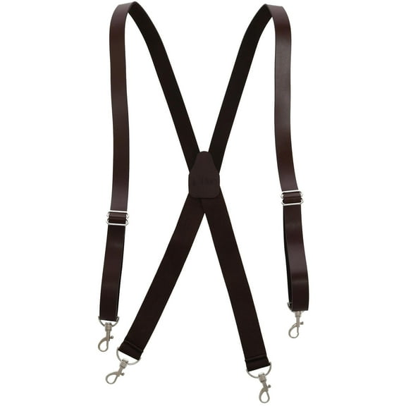CTM  Smooth Coated Leather Suspenders with Metal Swivel Hook Ends (Men)
