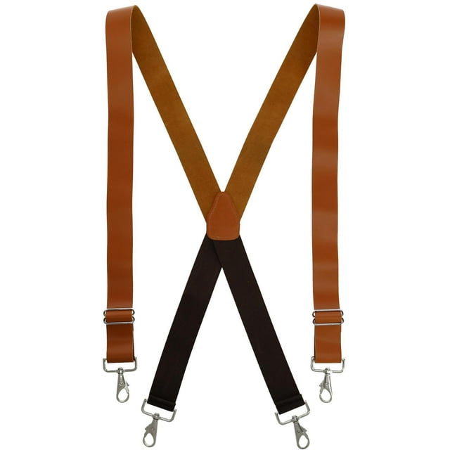 CTM  Smooth Coated Leather Wide Width Suspenders with Metal Swivel Hook Ends