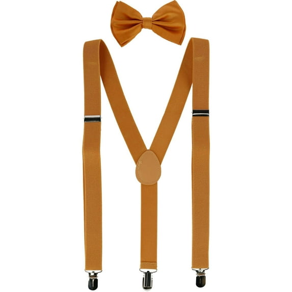 CTM Solid Fashion Color Bow Tie and Suspender Set (Men)