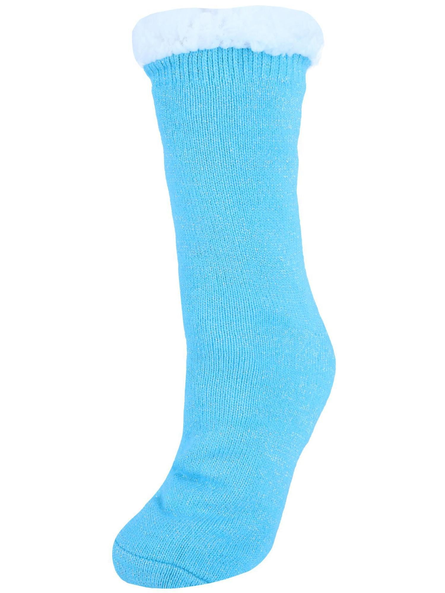 CTM Solid Sparkly Plush Sherpa Lined Slipper Socks (Women)