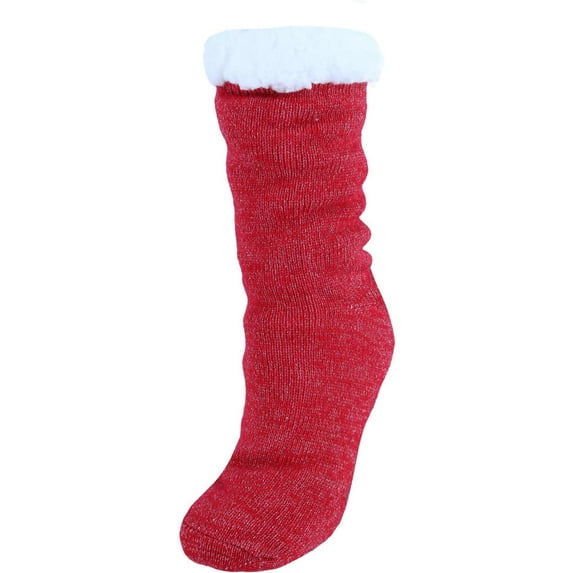 CTM Solid Sparkly Plush Sherpa Lined Slipper Socks (Women)