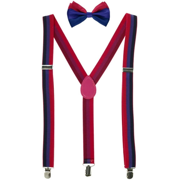 CTM Striped Bi Pride Bow Tie and Suspender Set