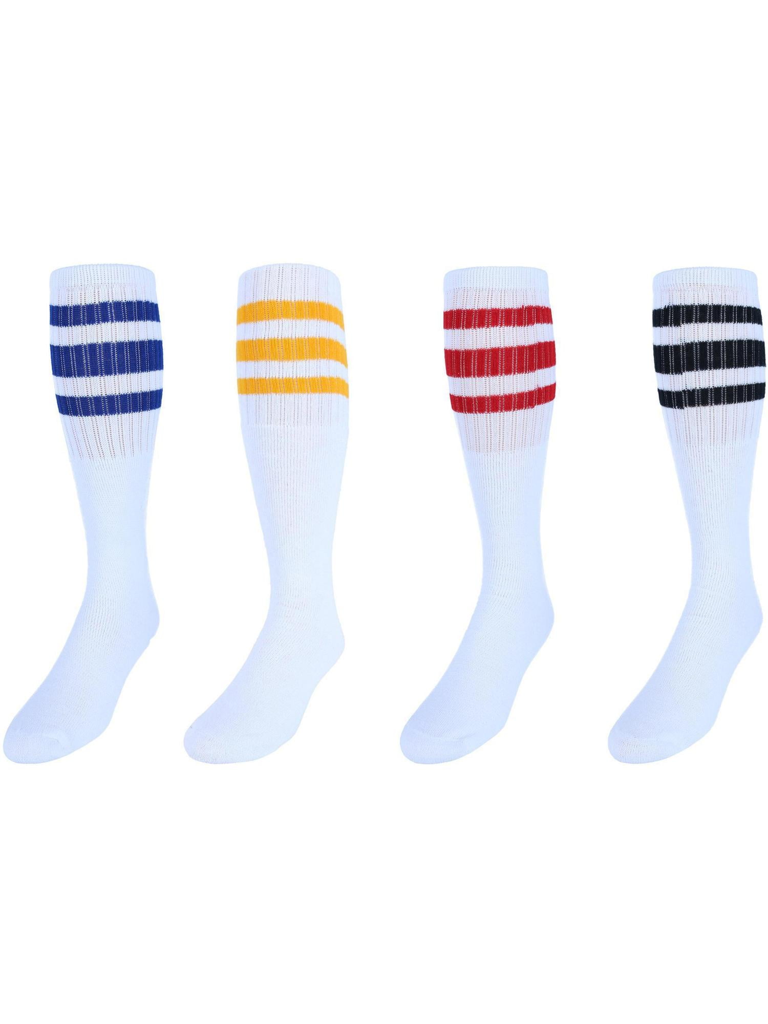Mens 5 PAIRS Classic Multi Striped Sports Tube Socks,Sock Size 10-15,  White, Large