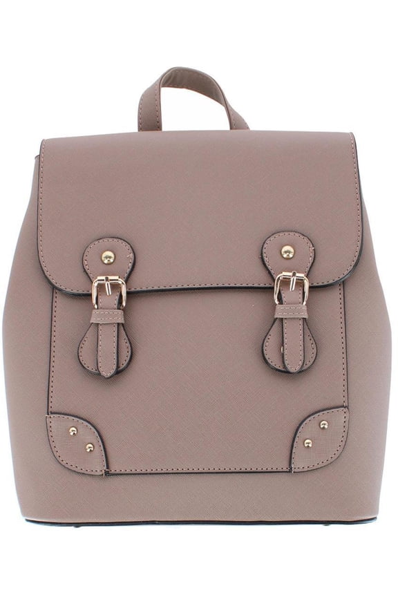 Synthetic Leather Backpack with Buckle Flap (Women)