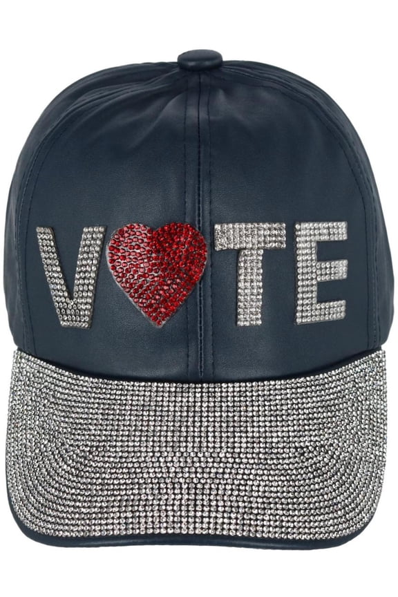Unisex Bedazzled Vote Faux Leather Baseball Cap