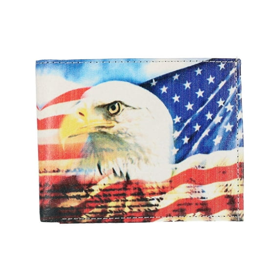 CTM Vegan Leather Eagle American Flag Print Bifold Wallet (Men)