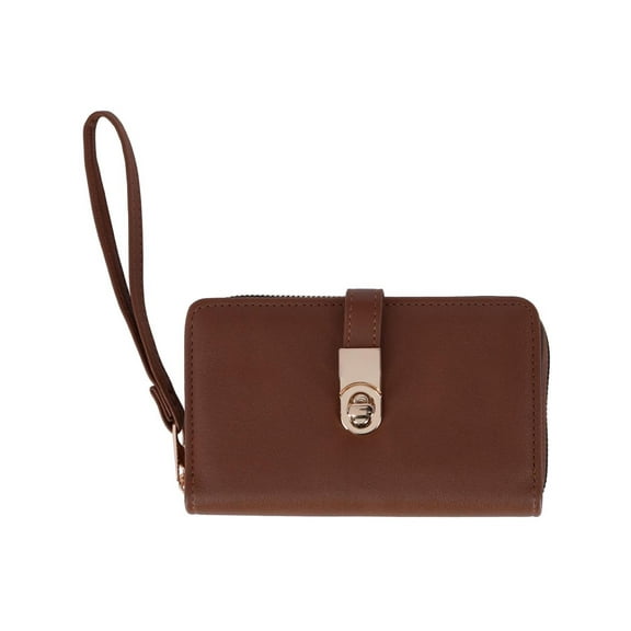 CTM Vegan Leather Twist Lock Flap Wallet Wristlet (Women)