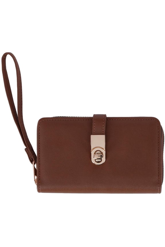 Vegan Leather Twist Lock Flap Wallet Wristlet (Women)