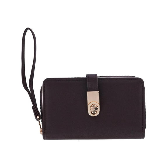 CTM  Vegan Leather Twist Lock Flap Wallet Wristlet (Women)