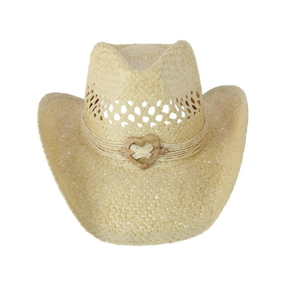 CTM  Western Straw Cowboy Hat with Heart Concho (Women)