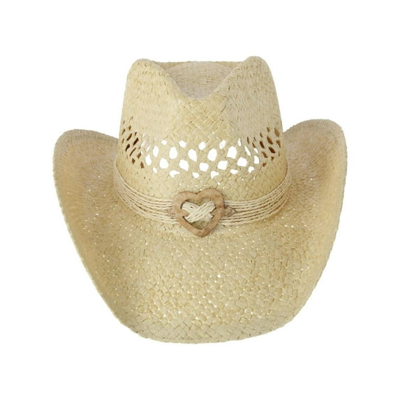CTM Western Straw Cowboy Hat with Heart Concho (Women)