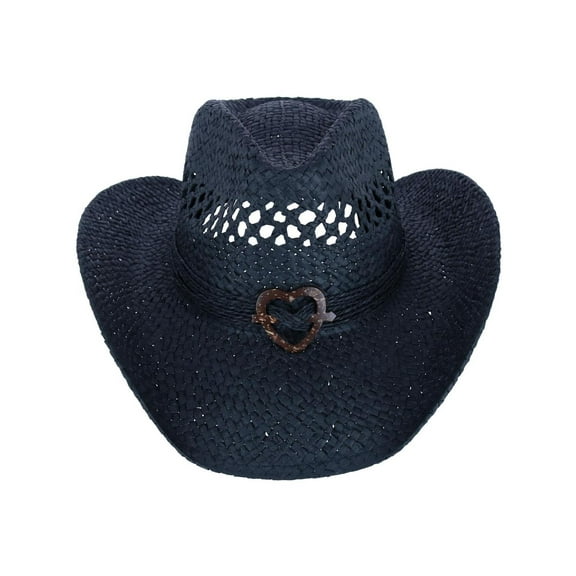 CTM  Western Straw Cowboy Hat with Heart Concho (Women)
