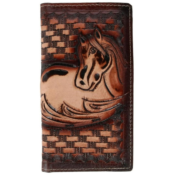 CTM Western Themed Leather Embossed Horse Checkbook Cover