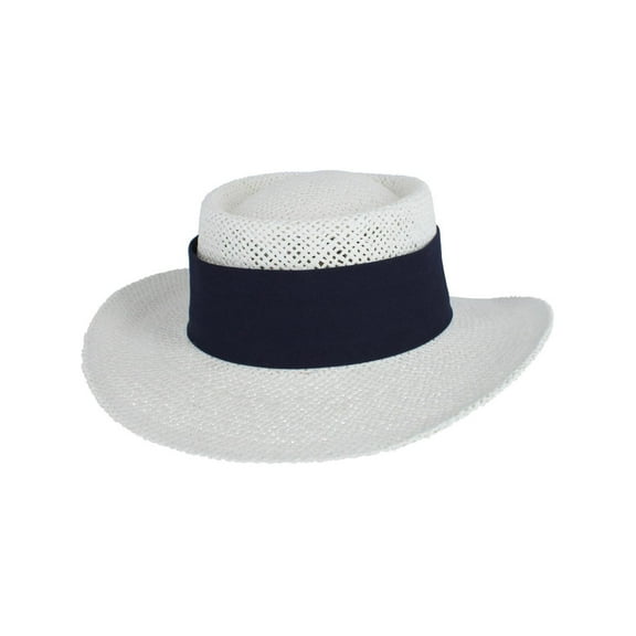 CTM Unisex White Straw Gambler Hat with Hatband