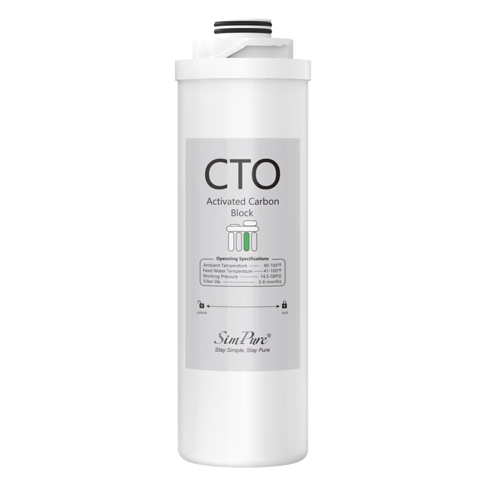 CTO Water Filter Replacement Cartridge for SimPure WP2 Reverse Osmosis Water Filter