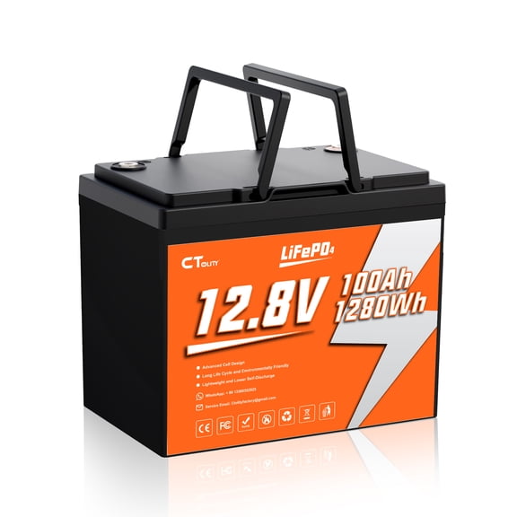 CTOLITY 12.8V 100Ah 1280Wh LiFePO4 Battery for Solar System, Rvs, Marine, Vans, Trailer,Trolling Motor, Backup, CT100-12