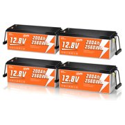 CTOLITY 12.8V 200Ah 2560Wh LiFePO4 Battery for Solar System, Rvs, Marine, Vans, Trailer,Trolling Motor, Backup,CT200-12 4Pack