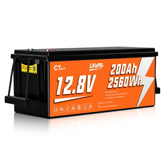 CTOLITY 12.8V 200Ah 2560Wh LiFePO4 Battery for Solar System, Rvs, Marine, Vans, Trailer,Trolling Motor, Backup,CT200-12
