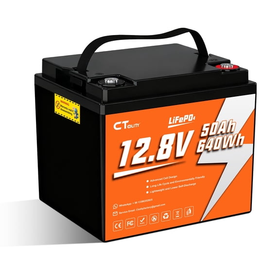 CTOLITY 12.8V 50Ah 640Wh LiFePO4 Battery for Solar System, Rvs, Marine, Vans, Trailer,Trolling Motor, Backup, CT050-12