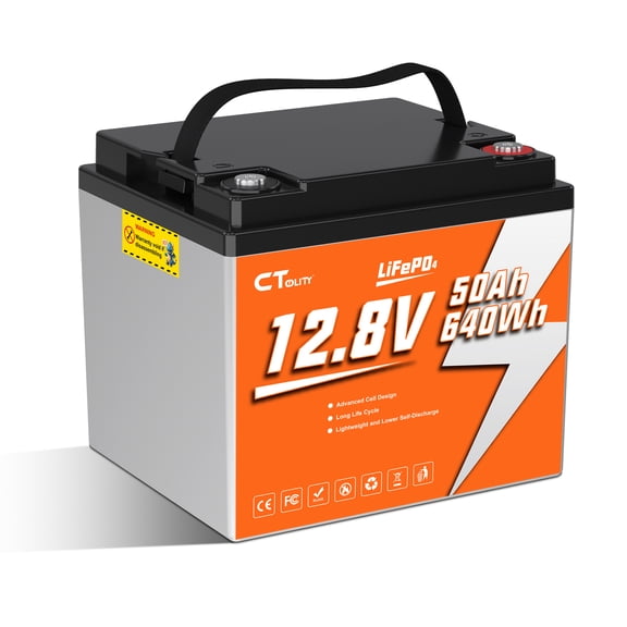 CTOLITY 12.8V 50Ah 640Wh LiFePO4 Battery for Solar System, Rvs, Marine, Vans, Trailer,Trolling Motor, Backup, CT050-12