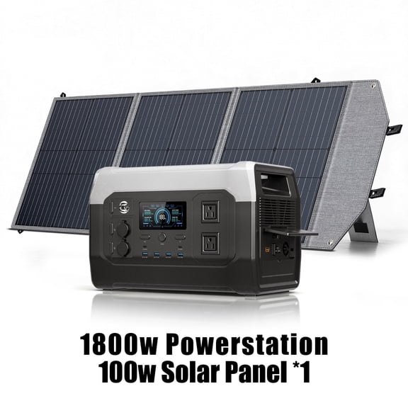 CTOLITY 1800W Portable Power Station with 100W Foldable Solar Panel 1024Wh LiFePO4 Battery Solar Generator for Camping & Home Backup RV Outages