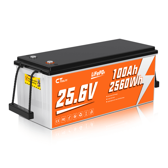 CTOLITY 25.6V 100Ah 2560Wh LiFePO4 Battery for Solar System, Rvs, Marine, Vans, Trailer,Trolling Motor, Backup, CT100-25